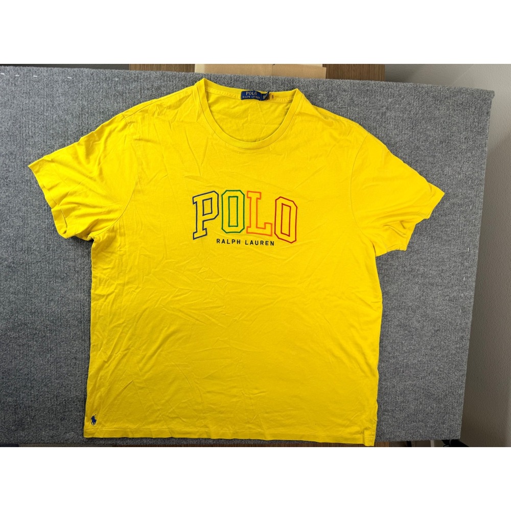 Polo Ralph Lauren Shirt Mens 3XB Yellow Multi Color Graphic Logo Tee Big & Tall